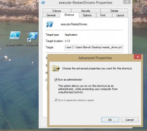 A shortcut to run restart_drivers.ps1 directly with admin right