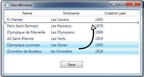 The list view control displaying the football clubs that can be reorganized by drag and drop. The order can be saved.