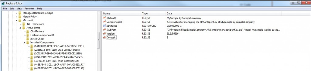 ActiveSetup set in the HKLM registry for the Wix sample installer