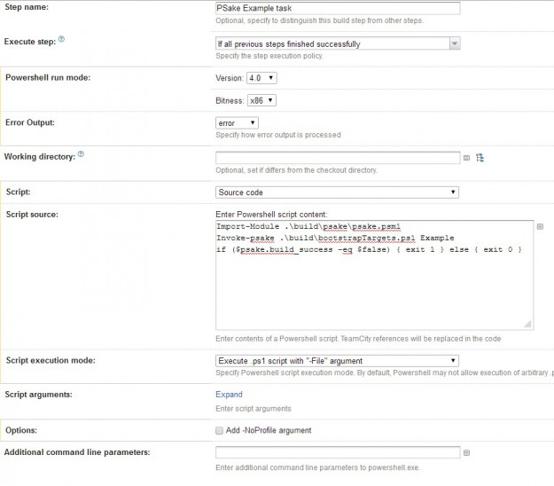 Invoke the Example PSake task within TeamCity