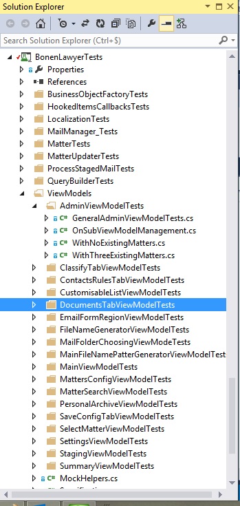 An example of view model test organization for the 'AdminViewModel'