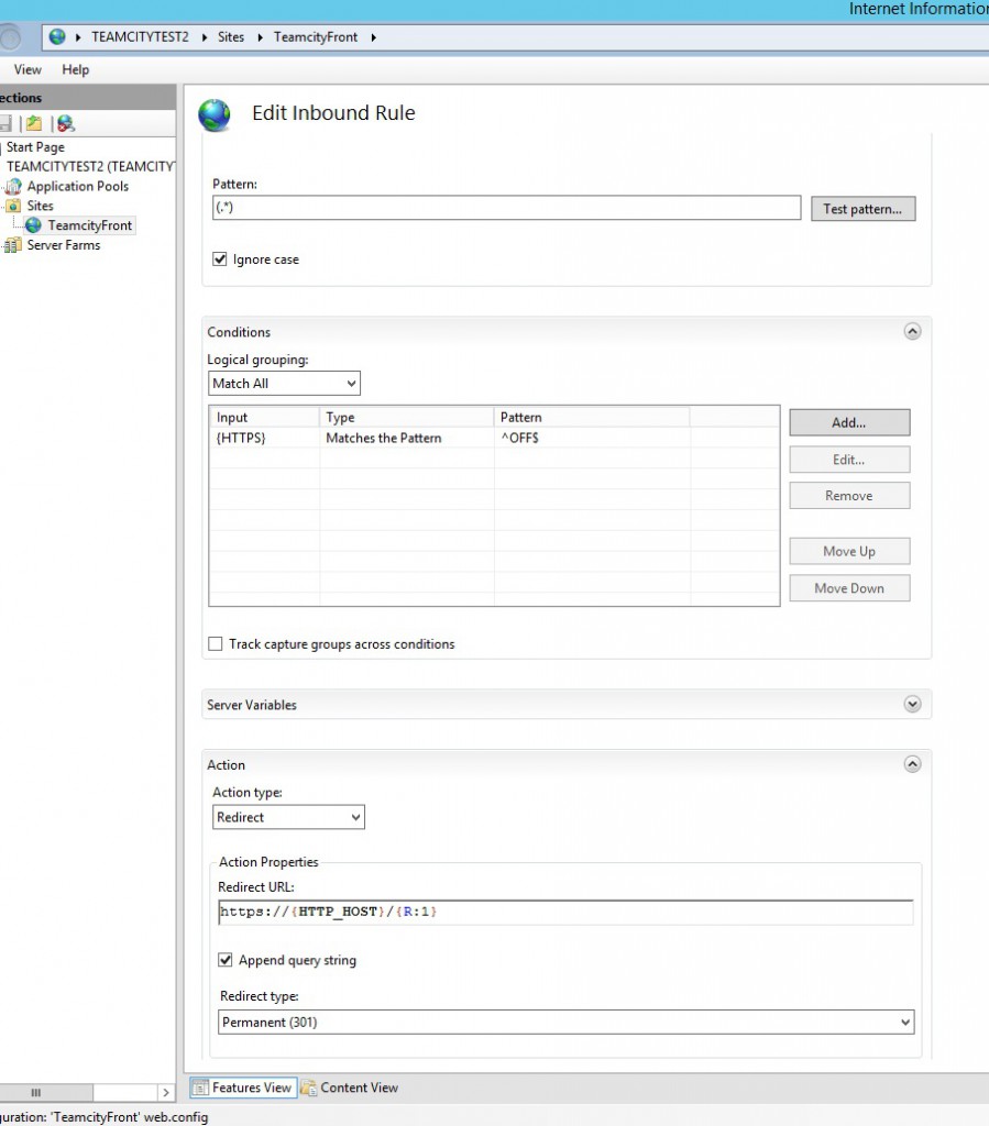 An HTTP to HTTPS redirect rewrite rule