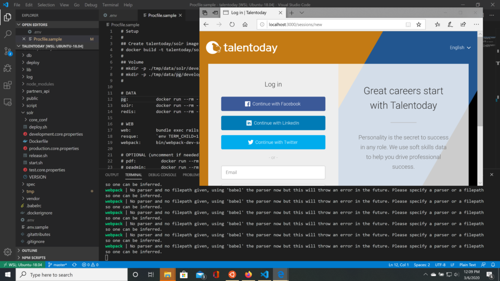 Talentoday stack running on WSL2