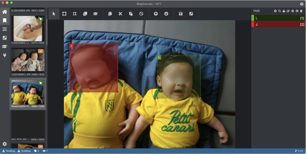 Efficient photo annotation with the VoTT software. Note also the FC Nantes outfits...