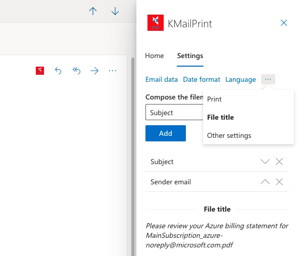 The KMailPrint addin lets you access a series of advanced settings such as: paper format, date format, including CC: etc.